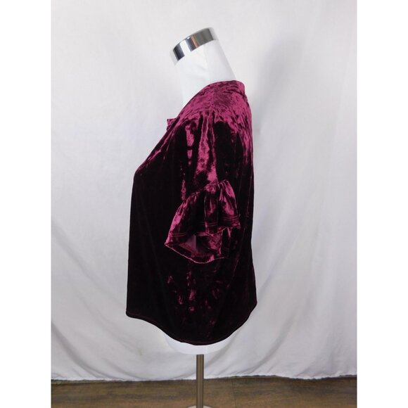 Altar'd State Shirt Womens Small Burgundy Crushed Velvet Short Ruffle Sleeve Top - Picture 2 of 10